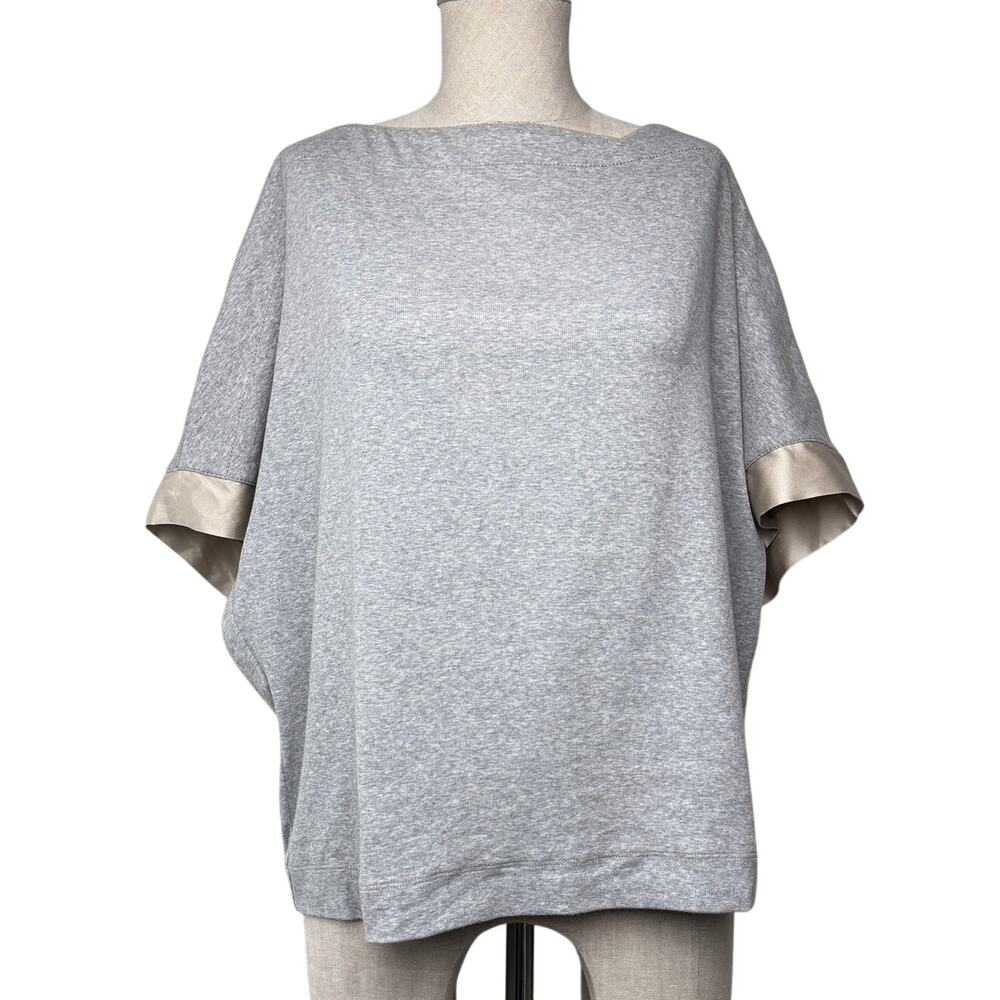 Fabiana Filippi Cotton Lycra Silk Top Ball Chain Trim Made n Italy Heather Gray